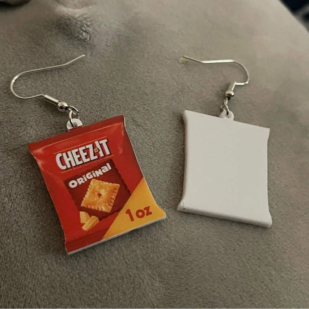 New Handmade Cheez It Crackers Original Junk Food Pop Art Resin Dangle Earrings